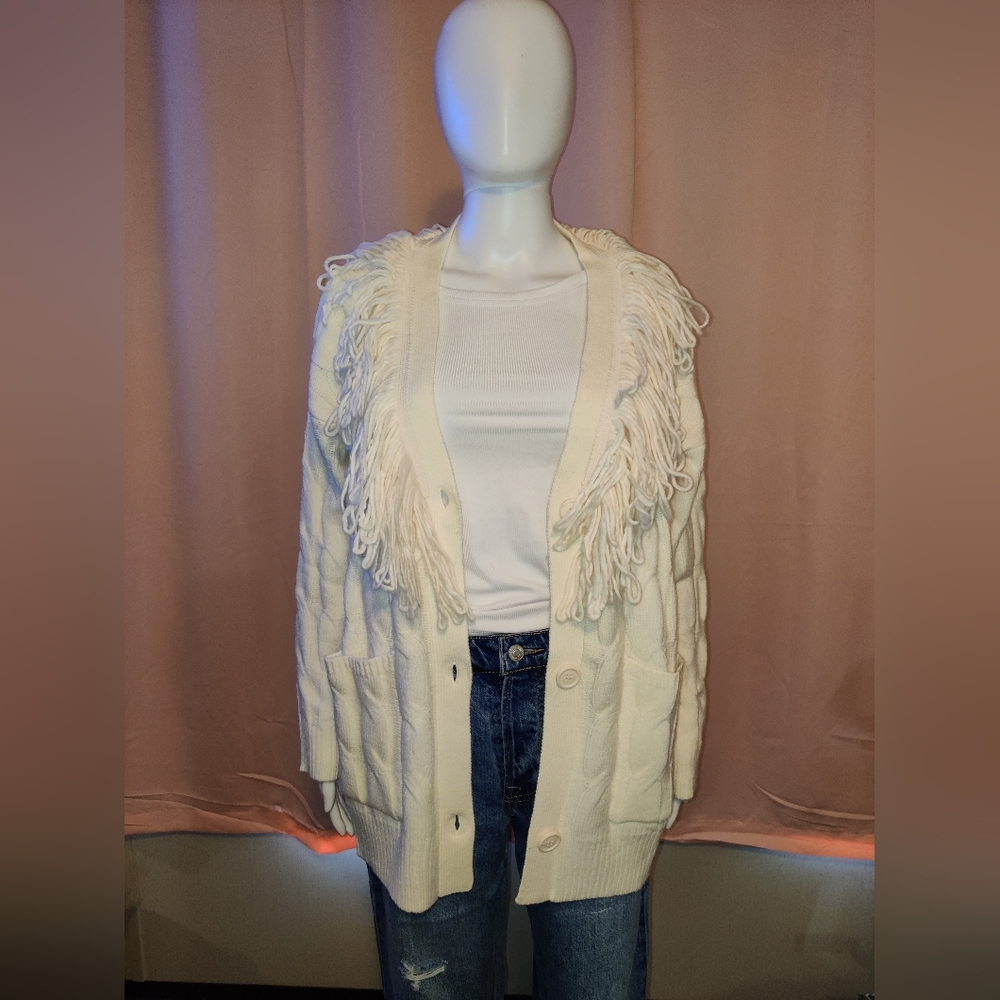 NWT---(Max Studio)  Cream Tassel Sweater